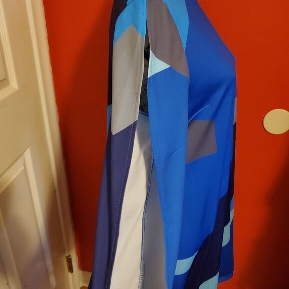 Women's Size Large Blue Gray Colorblock Slit Sleeve Dress - Picture 3 of 7